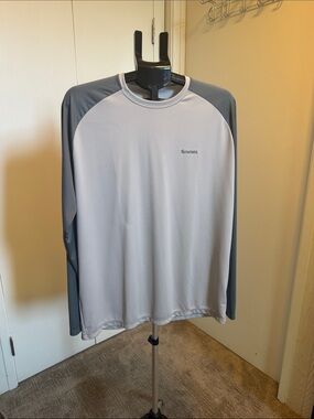 Simms Light Gray and Charcoal Raglan Long Sleeve Performance Shirt